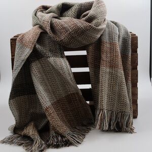 NWT Handwoven Alpaca Wool Striped Grey/Brown, Scarves/Shawl